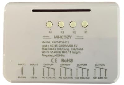 MHCOZY Ewelink WiFi Relay Switch,Self-Locking/Momentary Timer WiFi Switch Module,Compatible with Alexa Google Assistant (4CH WiFi RF 220V)