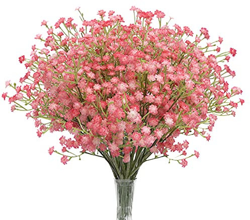 N&T NIETING Gypsophila Künstliche Blumen, 10 Stück Gypsophila Kunstblumen Schleierkraut Gefälschte Blumen Blumensträuße für Hochzeit Braut Party Home Decor(Rosa&Rot)