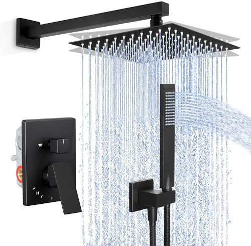 KES Shower Faucet Set, 10 Inches Rain Shower Head with Handheld Spray, Shower System Pressure Balance Wall Mounted (cUPC Certified Shower Valve Included), Matte Black, XB6230F18-BK