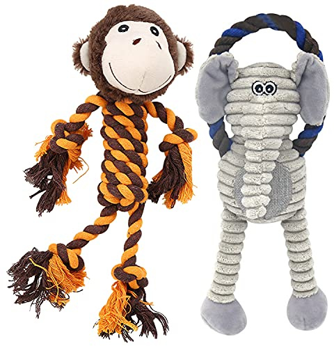 HUGEME Rope Dog Toys to Keep Them Busy - Tug of War Dog Toys for Boredom Plush Interactive Squeaky Puppy Toys for Small Medium Large Dogs, Training Birthday Gifts