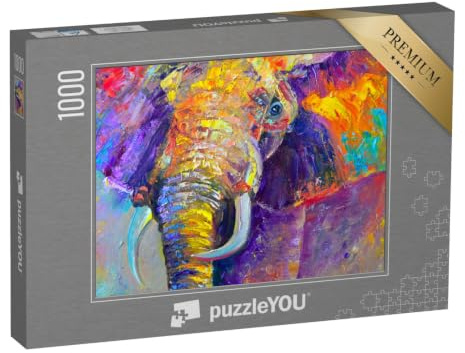 puzzleYOU: Puzzle 1000 Teile „Ölgemälde: Abstrakter, mehrfarbiger Elefant“ – aus der Puzzle-Kollektion Gemälde