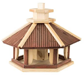 Vogelhaus wetterfest aus Holz, vogelfutterhaus, Futterhaus, Futterstation für Wildvögel, Vogelfutterhaus zum Stellen für den Garten, Balkon (Kastanie) (Natur + Palisander)