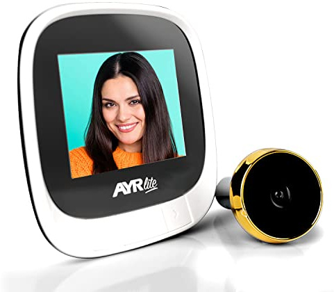 AYR Lite 9001 Mirilla Digital Puerta Batería Recargable Blanco Latón | Mirilla digital batería recargable 600 mAh, almacena fotos, puertas 35-120 mm, pantalla 2.4, visión 90°