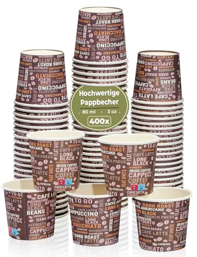 MH QUALITY Expressobecher To Go 80ml 3Oz - 400x Pappbecher/Espressobecher | Premium Becher, 3Oz, Espresso-Design