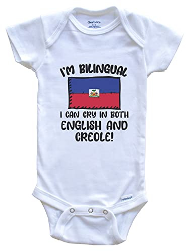I'm Bilingual I Can Cry in Both English and Creole Funny Haitian Flag Baby Bodysuit - Haiti One Piece, 24 Months White