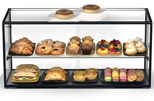 MBH - Neutrale Doppelvitrine mit LED-Beleuchtung, 92 cm, 2 Ebenen, für Gastronomie. Neutrales Glasdisplay für Gebäck und Süßwaren.