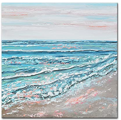 Mintura Kunstwerk, handbemalt, das blaue Meer und Strand, Wandkunst, Bild, Wohnzimmer, Heimdekoration, Hoteldekoration, Ölgemälde auf Leinwand (120 x 120 cm, ungerahmt)