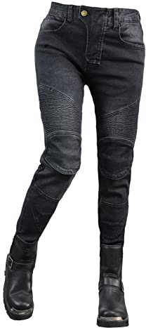 HOMDECR Damen Slim Fit Motorrad Jeans Mit Protektoren Knie Und Hüftprotektoren Stretch Slim Fit Denim Motorradhose Cargo Motorradjeans Schutzhose Biker Pants (Schwarz,M)