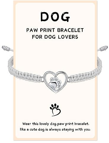 J.Endéar Cane Zampa Bracciale per le Donne Ragazze Argento 925 Cuore Zampa Stampa Artigianale Gioielli in Corda per Gli Amanti Degli Animali Domestici Cane, Grigio