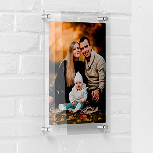 Cadre photo acrylique avec entretoises murales en plexi double acrylique transparent à accrocher porte-photo différents formats (20 x 30)