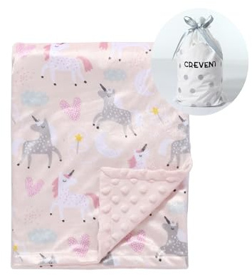 CREVENT Babyfilt Minky, för flickor, mjuk plysch, mottagande filt för nyfödda, 76 x 102 cm, enhörning