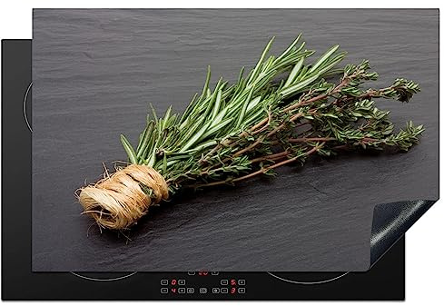 KitchenYeah© Cubre Vitrocerámica - Protector Vitroceramica Induccion 81x52 cm - Tapa Vitroceramica - Protector de Vitroceramica Tomillo - Hierbas - Verde - Mesa - Cocina - Piedra