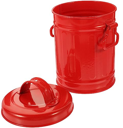 Zerodeko Mini Poubelle de Comptoir Porte-crayons Robuste en Fer Rouge avec Couvercle pour Rangement de Bureau et Accessoires D'élève
