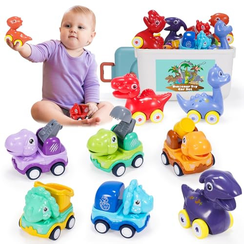 HappyGoLucky Dinosaurier-LKW-Set, Aufziehauto Spielzeug ab 1 Jahr, Kinderspielzeug, Lernspielzeug für Babys 1-3 Jahre, Unisex, Blau, Gelb