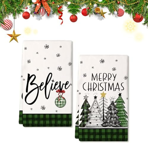 Yaclonq 2 Stück Weihnachten Küchentücher,Geschirrtuch Weihnachten,Weiche Mikrofasertücher,Cute Xmas Geschenke für Frauen Männer,Mode Dekoration Küchentücher,Winter Dekoration Handtücher(Xmas 1)