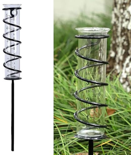 SansRealmL Garten Frostsicher Outdoor Rain Gauge,Gartenthermometer,mit mit Erdspieß Glas Regenmesser Decorative for Yard, Deck, Lawn, Landscape and Garden Accessories