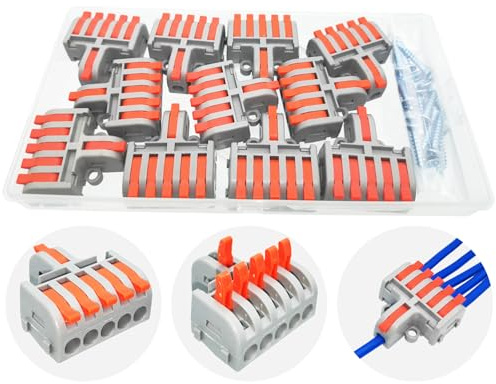 Levier-Écrou Fil Connecteurs, 11 Pièces CESFONJER Bornes de Connexion de Compact avec Vis de Fixation, 1 entrées 5 sorties Connecteurs électriques, Connecteur de fil