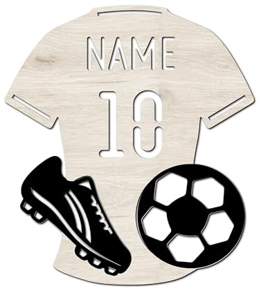 Namofactur personalisiertes Fußball-Trikot-Wandbild aus Holz DIY | Mit Name und Wunschnummer, zum Bemalen und Basteln sowie zum Ergänzen mit eigener Lichterkette oder LED-Streifen