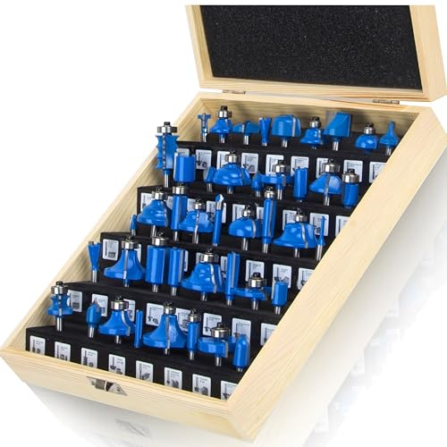 TAIWAIN Router Bits Sets 1/4 Inch Shank, 37 PCS Door&Drawer Cabinet Front Edging Bits, Professional Woodworking Bit Miter Frame Crown Molding Wood Milling Cutter Tool Router Bit Set(41)