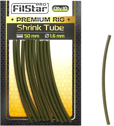 PRO Filstar Angeln Schrumpfschlauch Set 10 x 50 MM, Dia 1.6MM | Anti Tangle Sleeves - Futterkorb - Hülse für Angelhaken mit Vorfach - Carp Fishing Set - Karpfen Zubehör - Method Feeder