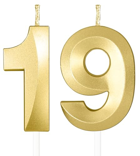 Yiran 3D Gold Geburtstagskerzen,Geburtstagskerzen Zahlen 19,Kuchendeko Geburtstag,Geburtstagskerzen für Geburtstagsdeko,Kuchen Dekoration für Männer Frauen Geburtstag Jubiläen Party