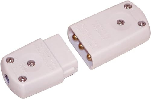 Electric Lead In-Line Flex Connector Plug Socket, 3-Pin Cable Wire Joiner, 10 Amp 220-250V CE UK white