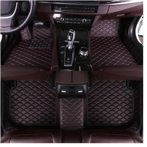 DZSGJNOF Fußmatten Auto Benutzerdefinierte Luxus Leder Auto Boden Matte Für VW Für Polo 9N 2002-2006 Auto Matte Vollen Satz Wasserdicht Zubehör Automatte Fußmatte (Color : Schwarz Rot)