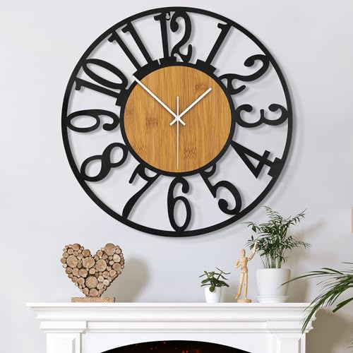 Mee 2ou Horloge Murale Design Moderne et Vintage, 34cm/ 14 Pouces Silencieuse sans Tic-Tac, Grande Horloge Murale Géante XXL, Disponible en 34cm, 40cm, 50 cm, 60 cm, 80 cm pour le Salon Cuisine Bureau