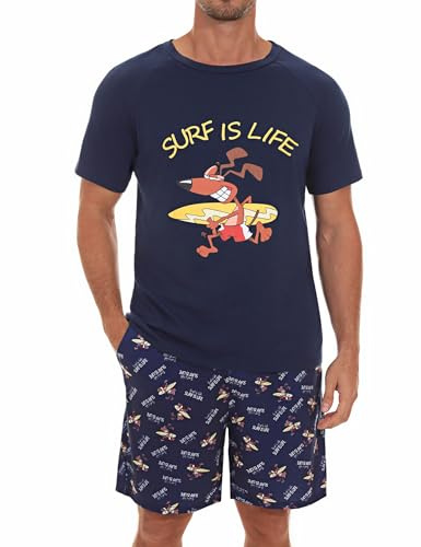 Jahetuul Pyjama Herren kurz Schlafanzug Kurzarm Schlafanzugoberteil Schlafanzughose Zweiteiliger Schlafanzug Shorty Pyjama Hausanzug Loungewear angenehme Nachtwäsche Baumwolle