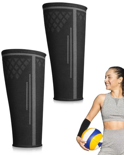 AORHOFJ 1 Paio di Parabraccia da Pallavolo Neri, Manicotti Corti Pallavolo con Strisce in Silicone, Manicotti Volley Elastiche, Copribraccia Pallavolo per Donna Uomo, Taglia M (Neri)
