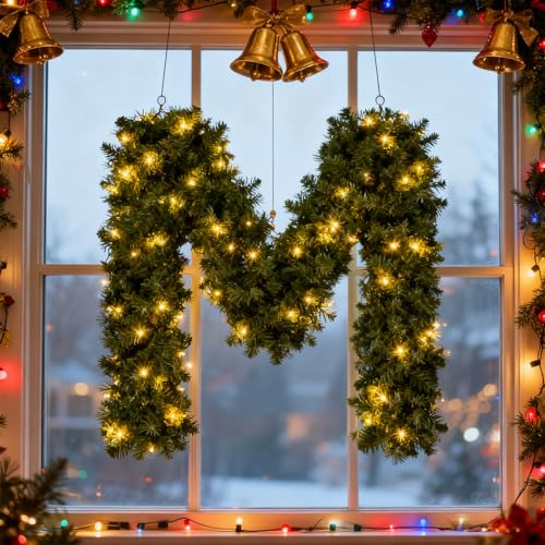 WildFun Girlande Weihnachten,Girlande Weihnachten Outdoor 5M/16FT, Weihnachtsgirlande mit Beleuchtung 100 LEDs, künstliche Weihnachtsgirlande mit Lichtern, für Innen und Außen,Stairs,Fireplace