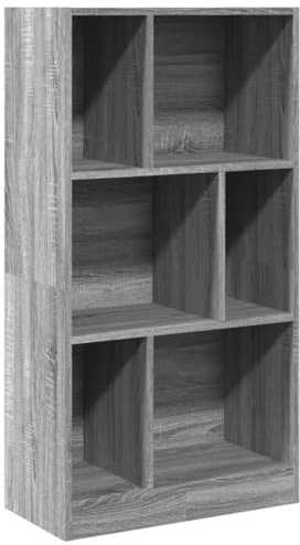 vidaXL Bücherregal, Standregal 6 Fächer, Bücherschrank Aktenregal für Wohnzimmer Büro, Wandregal Regal Büroregal, Grau Sonoma Holzwerkstoff