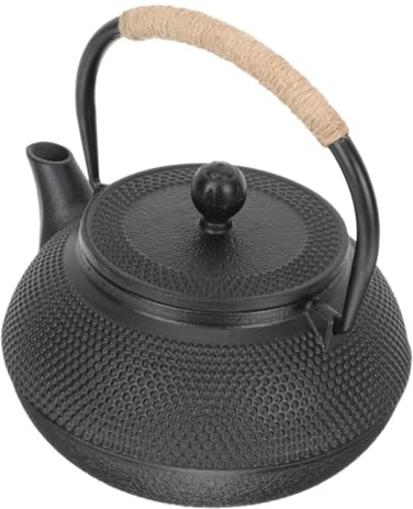 ABOOFAN Théière Vintage en Fonte 0,6l Poignée Isolante, Bouilloire Petite Noire Pratique pour Service à Thé Résistant la Chaleur sur Cuisinière
