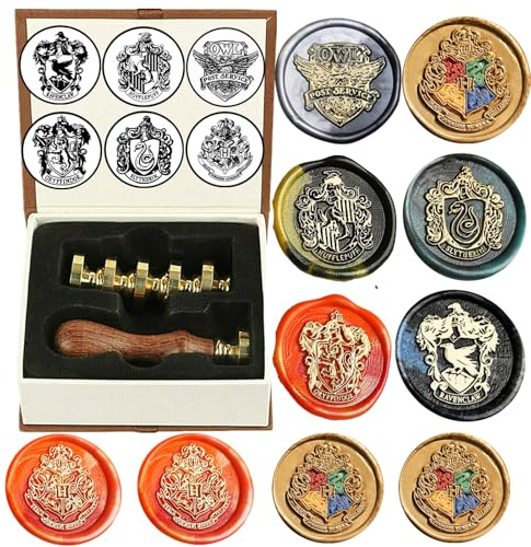 Wachs Siegel Stempel Set, Atopbb 6 Pcs Eule Siegel Wachs Stempel Kupfer Siegelfür 1 Pcs Holzgriff, Retro Vintage WachsSiegel Stempel Kit Geschenkbox für Weihnachten und Schwein Thema Party (2A)