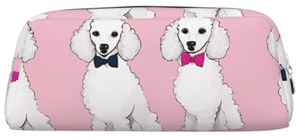 ASPOIJHN Vielseitiges Leder-Federmäppchen mit Pudelmotiv, stilvolle Aufbewahrungstasche für Schule, Büro, Schreibwaren, Kosmetiktasche, Münzen-Organizer, silber, Einheitsgröße, Krawattenetui