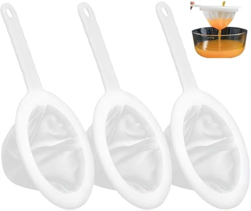 Lot de 3 passoires en maille en plastique, filtre en maille fine en nylon avec poignée (maille 100/200/400), passoire alimentaire domestique pour lait, jus, café, thé (maille 100/200/400)