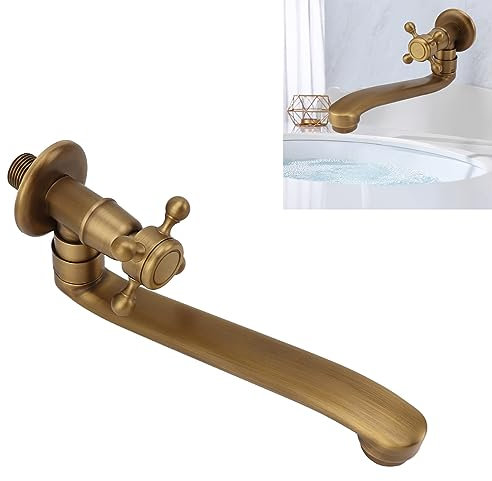 lvifloae Antiker Messing-Außenhahn für den Garten, Badezimmer, Wandmontage, einzelner Kaltwasserhahn, Wasserhahn mit verlängertem uf, Frostschutzmittel, Kupfer, Wandmontage, (Runder Mund)