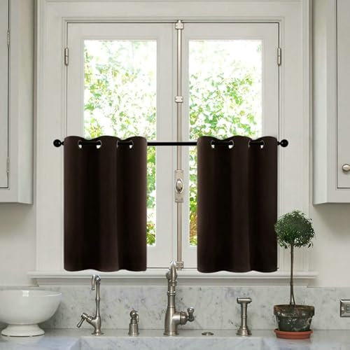 Homxi Bistrogardine Set 2-Teilig Wohnzimmer,2 x 132W x 46H cm,Scheibengardinen Modern Kaffee Einfarbig Küchengardinen Modern Ösen