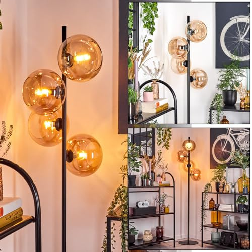 HOFSTEIN Stehleuchte Apedo, Stehlampe aus Metall/Glas in Schwarz/Bernsteinfarben, Leuchte im Retro/Vintage-Design mit Glasschirmen Ø 20 cm und Fußschalter, 160 cm, E14, Wohnzimmer, Schlafzimmer, Büro