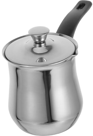 EXHUMKY Turkish Coffee Pot Milk Jug 360Ml Stainless Steel Coffee Warmer Pot with Lid and Comfortable Handle for Hot Beverages Camping and Home Use