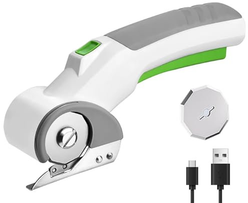 Taglierina Rotante per Tessuti, Forbici Elettriche A Batteria con Blocco di Sicurezza, Batteria da 2000 mAh, Testa di Taglio in Acciaio Ad Alta velocità M2, Forbici Elettriche per Tagliare Tessuti