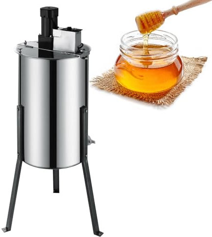 VNATWGOO Extraction De Miel à 2 Cadres, Extraction éLectrique D'Apiculture en Acier Inoxydable, Tambour Rotatif en Nid d'abeille avec Couvercle Transparent, éQuipement De Centrifugeuse pour Rucher