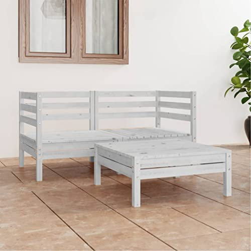 WKIEQACO Gartenmöbel-Set, 3-teilig, massives Kiefernholz, Weiß