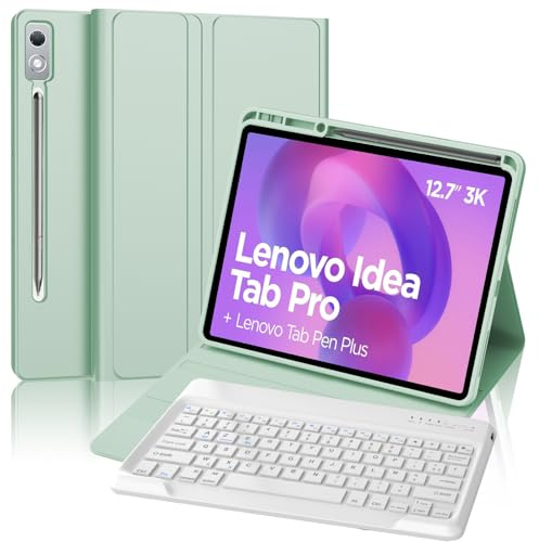 FOGARI Coque Clavier pour Lenovo Idea Tab Pro 2025 - Étui pour Lenovo Idea Tab Pro Tablette 12.7, Clavier Magnétique Bluetooth sans Fil AZERTY Étui avec Pen Holder, Vert Clair