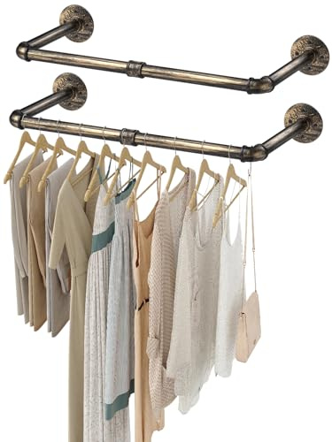 2 Pack bronze-colored Wall eSynic Wandmontierte Kleiderstange 2er Set – 60 cm, Antikes Messing-Design, Abnehmbar, Tragkraft bis 25 kg, Vintage Wandgarderobe für Schlafzimmer, Flur, Cloakroom & mehr