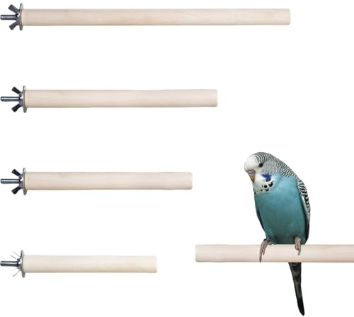 Natural Wood Bird Perches,4Pcs Wooden Bird Standing Stick,Wood Budgie Standing Pole Parrot Perch Stand for Parrotlets Budgies Cockatiels Parakeets Lovebirds Cages Toy