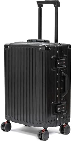 UrbanExplorer 20 Inch Carry On Luggage Aluminum Frame Airline Approved, Zipperless Luggage Carry On TSA Approved ABS+PC Hard Shell Suitcases, Lightweight Carry-On Suitcase with Cup Holder, Black