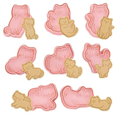 CONGGUAN 8PCS 3D Cat Cookie Cutters Set Plastic Cat Shaped Biscuit Molds for Baking DIY Cute Cookies Fondant Pastry Non-Stick Easy Clean Gift for Lovers and Kids