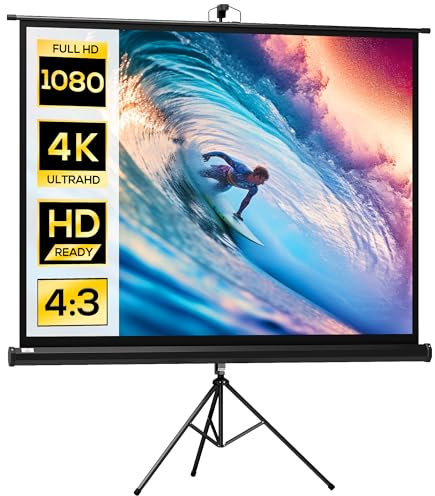 HOMCOM Schermo di proiezione con treppiede pieghevole 84 pollici 4K HD 4:3, schermo proiettore regolabile in altezza, ideale per Home Theater, Film interni/esterni
