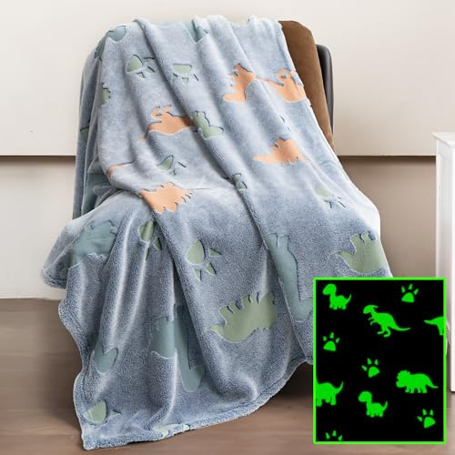 Winthome Kuscheldecke Kinder, Deck Glow In The Dark, Fleecedecke Weiche Flauschig, Babydecke Warme Kuschelig, Sofadecke für Mädchen Junge, Geschenke, Passend zu Allen Jahreszeiten (120x150cm, Dino)
